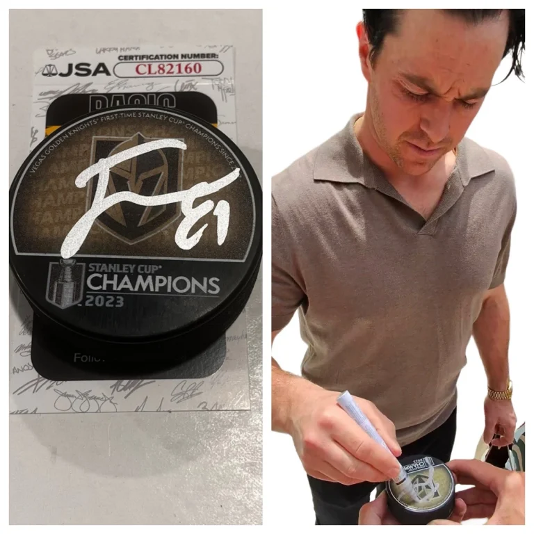 JONATHAN MARCHESSAULT SIGNED GOLDEN KNIGHTS 2023 STANLEY CUP PUCK W CASE JSA COA