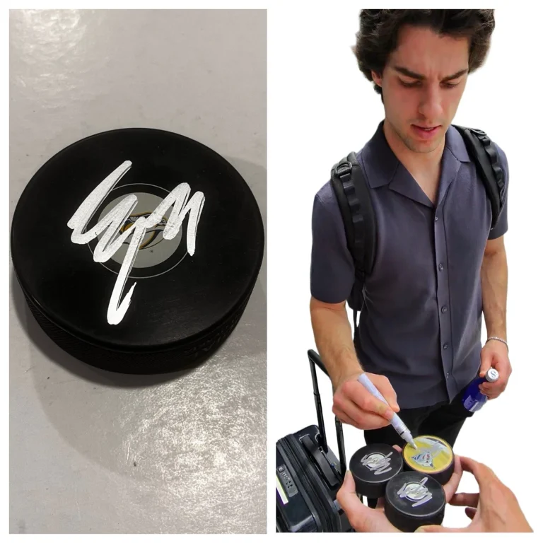 LUKE EVANGELISTA SIGNED NASHVILLE PREDATORS HOCKEY PUCK W/ CASE COA