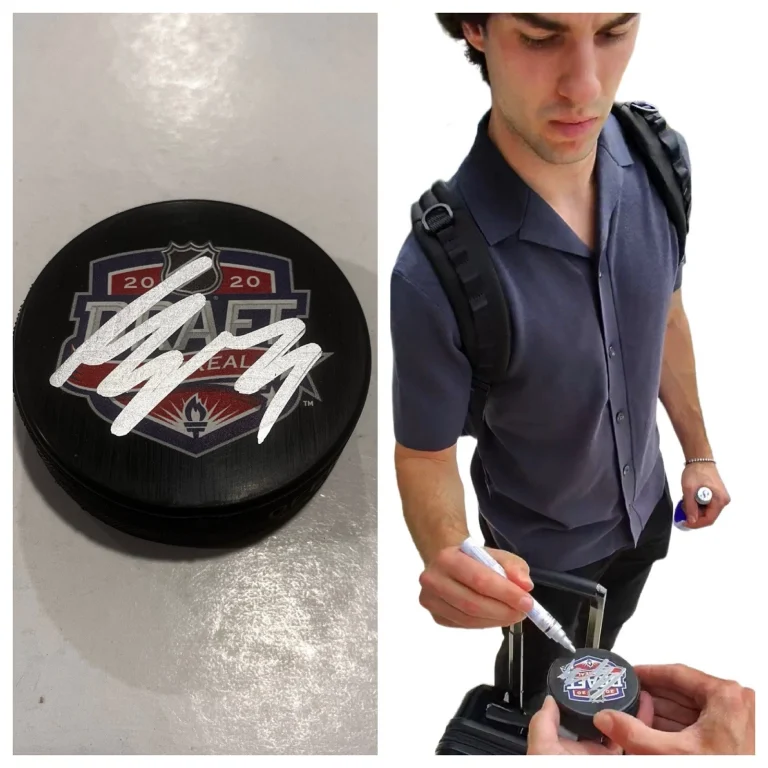 LUKE EVANGELISTA SIGNED NASHVILLE PREDATORS 2020 NHL DRAFT PUCK W/ CASE COA
