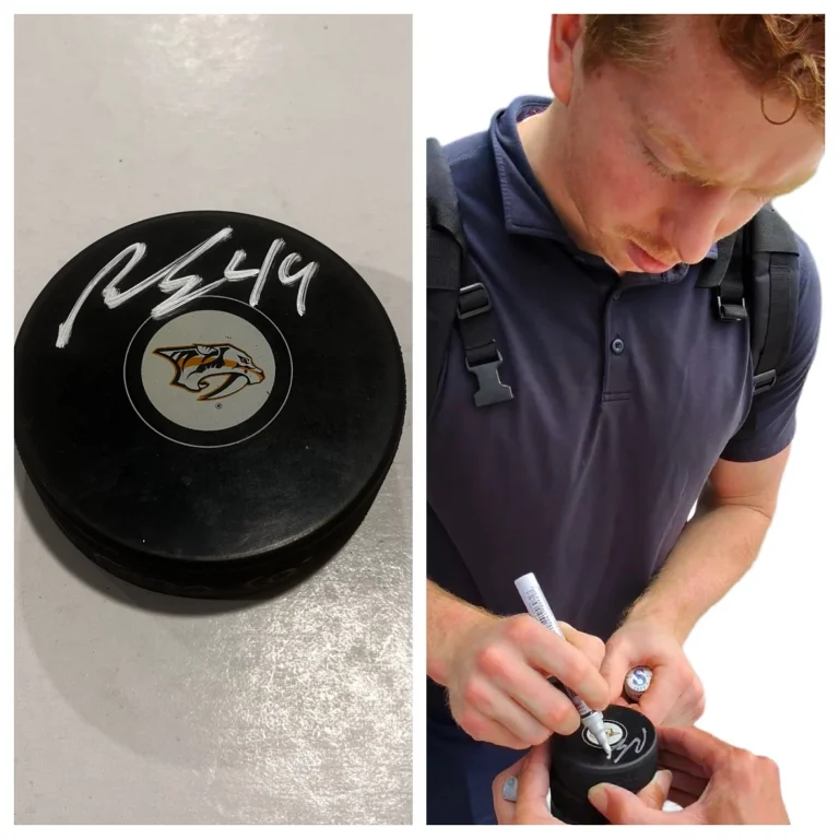 REID SCHAEFER SIGNED NASHVILLE PREDATORS HOCKEY PUCK W/ CASE COA