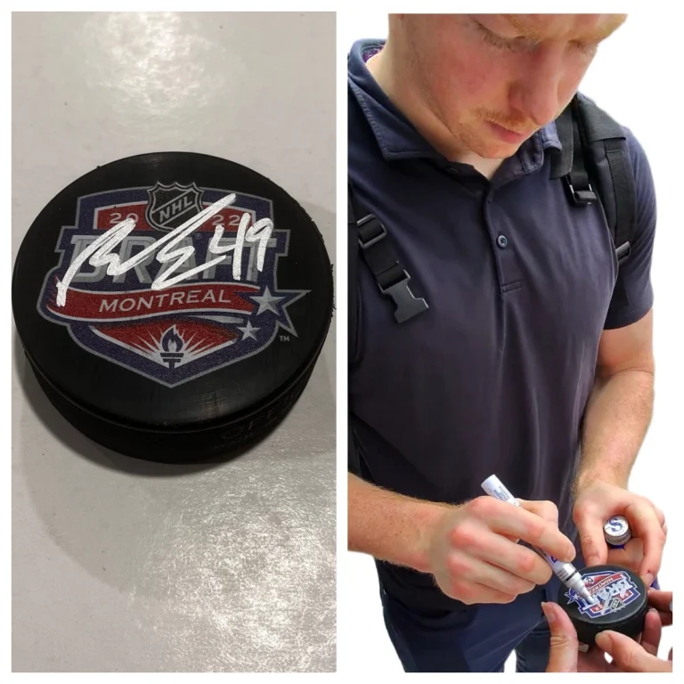 REID SCHAEFER SIGNED NASHVILLE PREDATORS 2022 NHL DRAFT HOCKEY PUCK W/ CASE COA