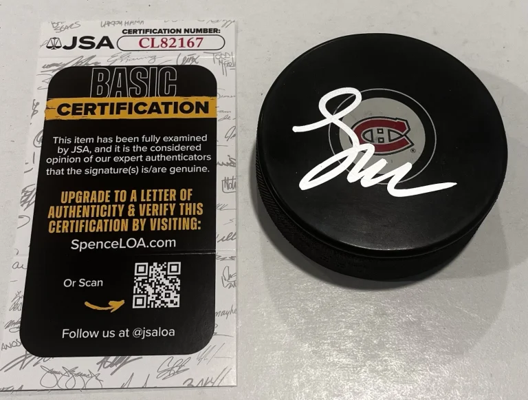 LANE HUTSON SIGNED MONTREAL CANADIENS HOCKEY PUCK W/ CASE JSA COA