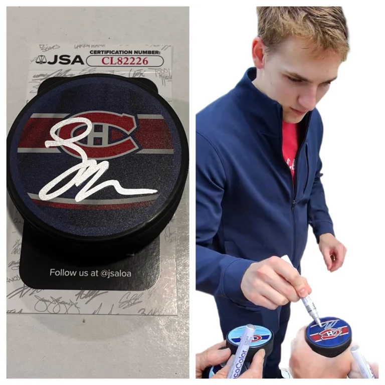 LANE HUTSON SIGNED MONTREAL CANADIENS HOCKEY PUCK W/ CASE JSA COA