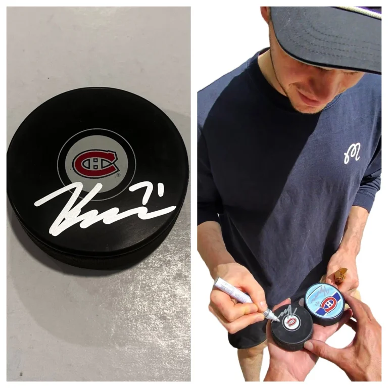 JAKE EVANS SIGNED MONTREAL CANADIENS HOCKEY PUCK W/ CASE COA