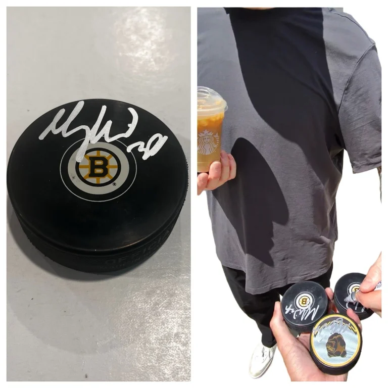 MORGAN GEEKIE SIGNED BOSTON BRUINS HOCKEY PUCK W/ CASE COA