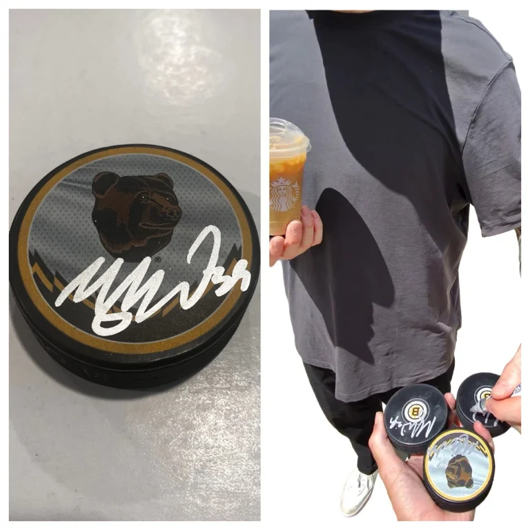 MORGAN GEEKIE SIGNED BOSTON BRUINS HOCKEY PUCK W/ CASE COA