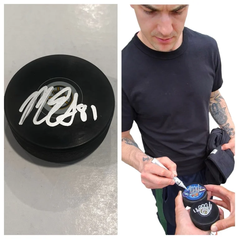 MICHAEL EYSSIMONT SIGNED BOSTON BRUINS HOCKEY PUCK W/ CASE COA