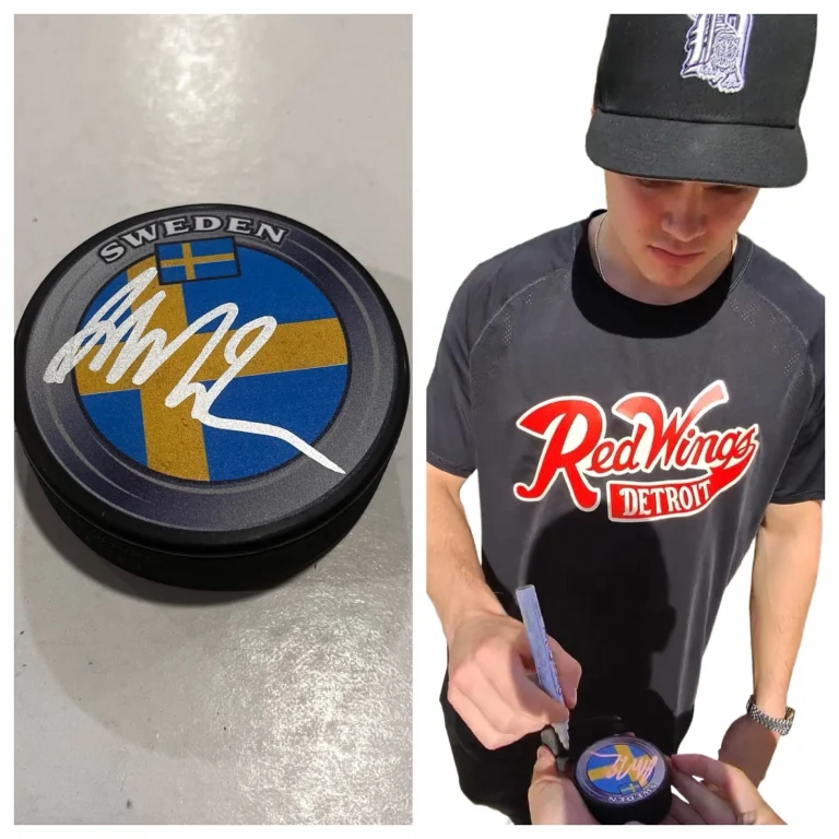 AXEL SANDIN-PELLIKA SIGNED SWEDEN HOCKEY PUCK W/ CASE DETROIT RED WINGS COA