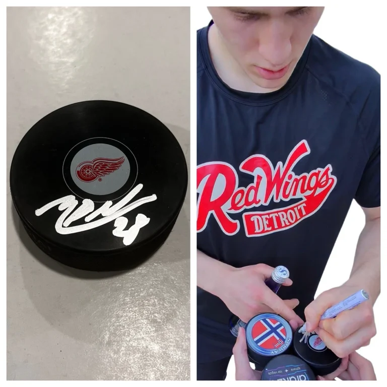 MICHAEL BRANDSEGG-NYGARD SIGNED DETROIT RED WINGS HOCKEY PUCK W/ CASE COA
