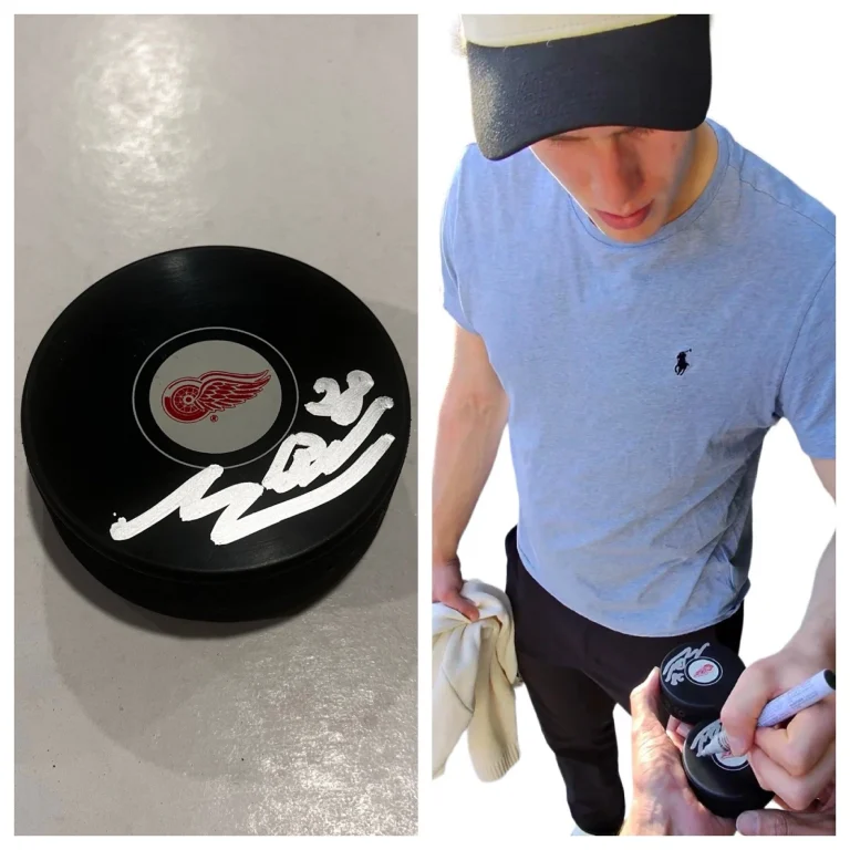 MICHAEL BRANDSEGG-NYGARD SIGNED DETROIT RED WINGS HOCKEY PUCK W/ CASE COA