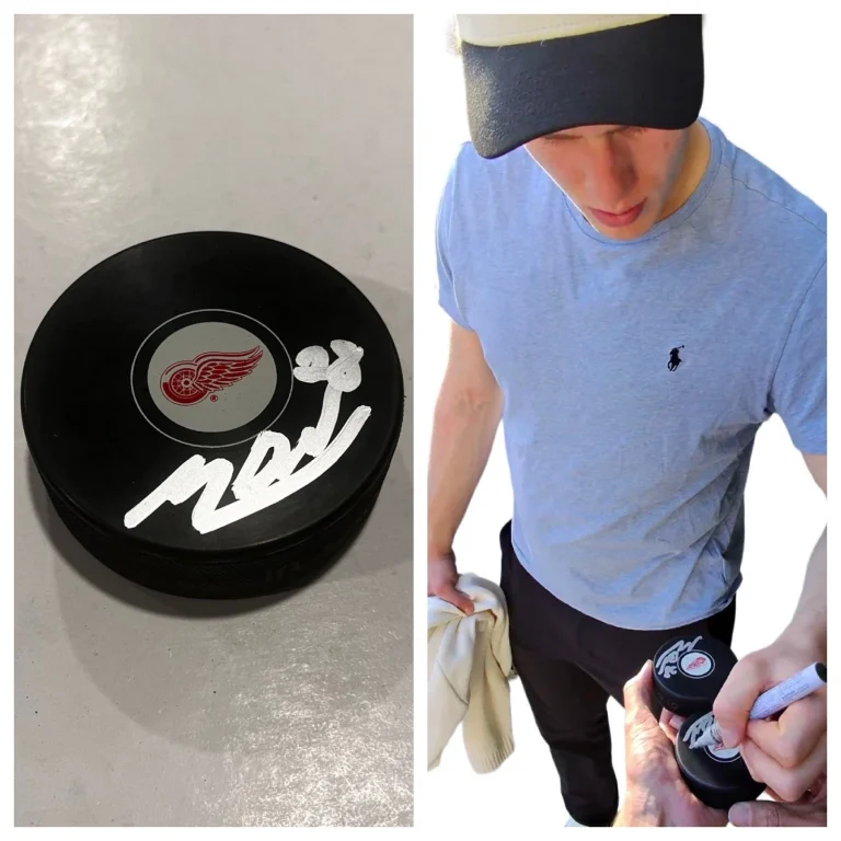 MICHAEL BRANDSEGG-NYGARD SIGNED DETROIT RED WINGS HOCKEY PUCK W/ CASE COA