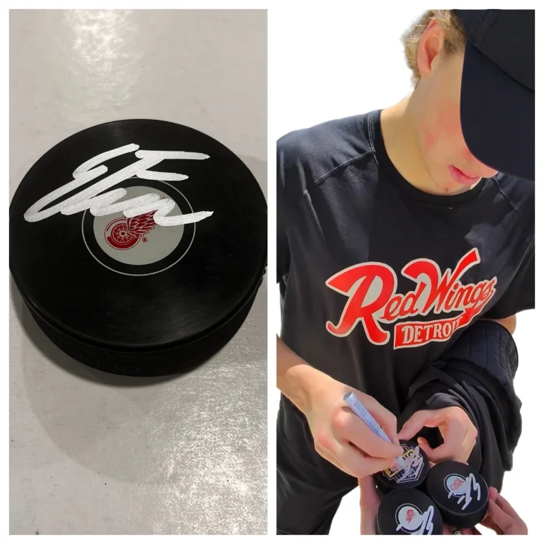 EMMITT FINNIE SIGNED DETROIT RED WINGS HOCKEY PUCK W/ CASE COA