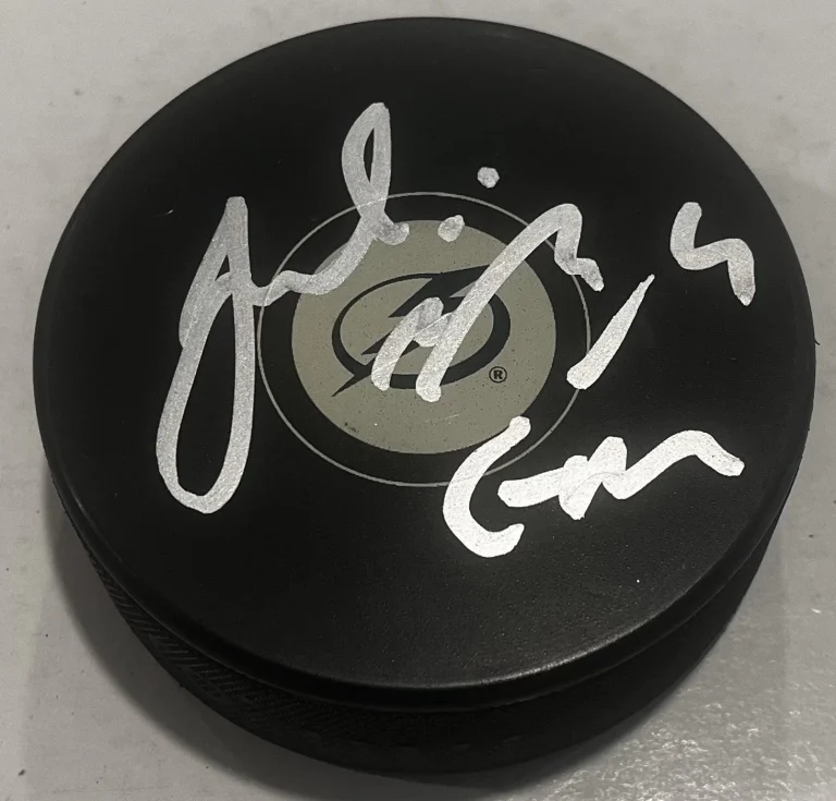 JULIAN BRISEBOIS SIGNED TAMPA BAY LIGHTNING HOCKEY PUCK W/ CASE COA