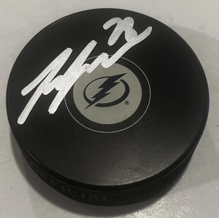 ZEMGUS GIRGENSONS SIGNED TAMPA BAY LIGHTNING HOCKEY PUCK W/ CASE COA