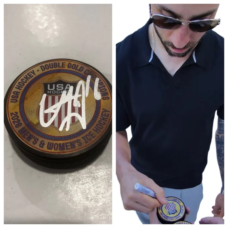 VINCENT TROCHECK SIGNED 2026 USA HOCKEY GOLD MEDAL PUCK W/ CASE NY RANGERS COA