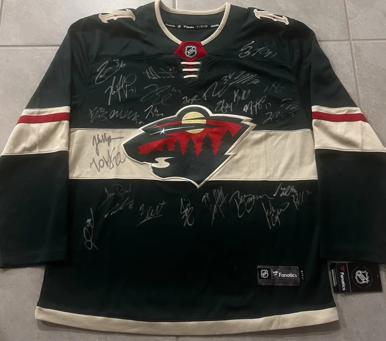 MINNESOTA WILD 2026 TEAM SIGNED JERSEY BOLDY FABER GUSTAVSSON WALLSTEDT COA