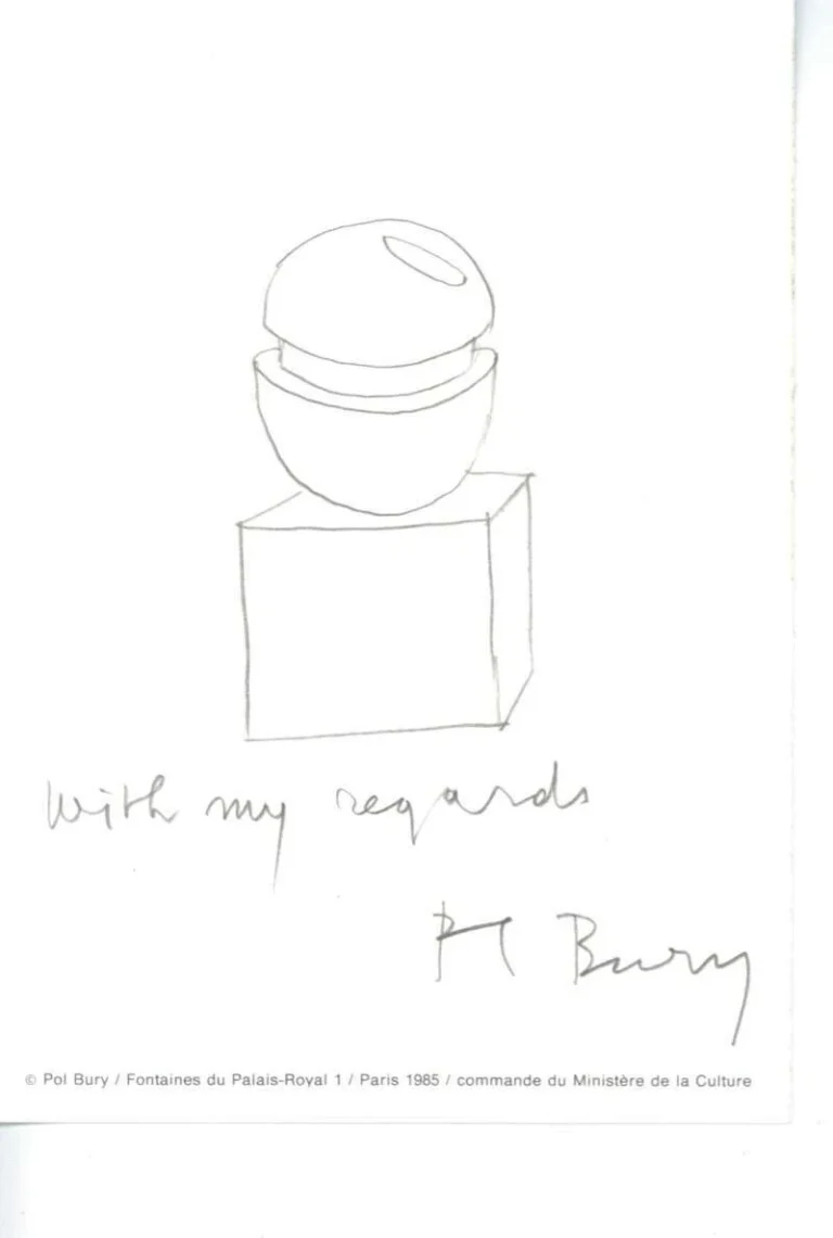 Pol Bury Signed 4x6 Hand Drawn Sketch Sculpture Beckett BAS