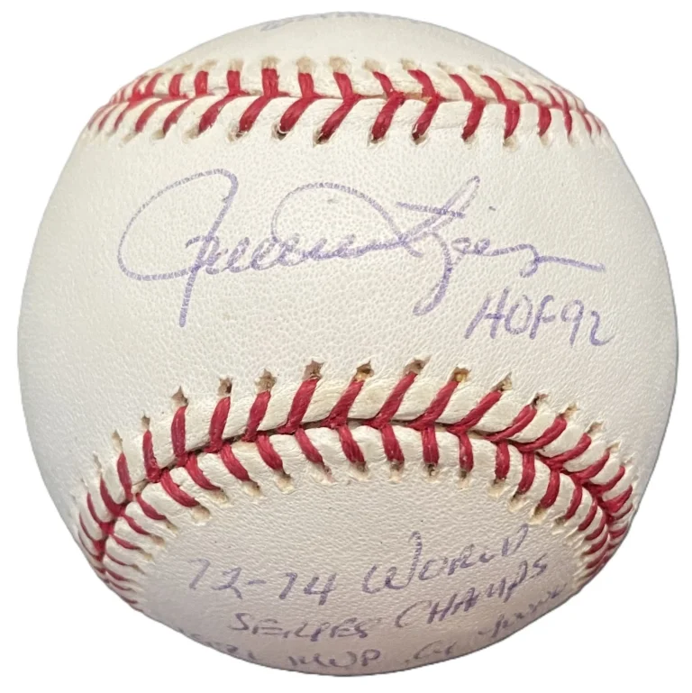 Rollie Fingers Signed Stat OML Baseball HOF 92 World Champs PSA PSA/DNA