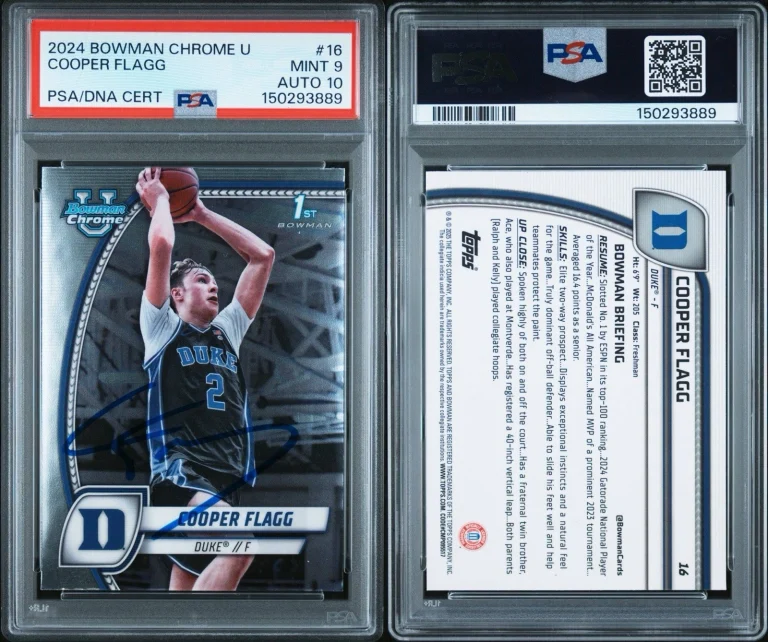 COOPER FLAGG AUTOGRAPHED 2024 BOWMAN CHROME U AUTO ROOKIE #16 PSA MINT 9