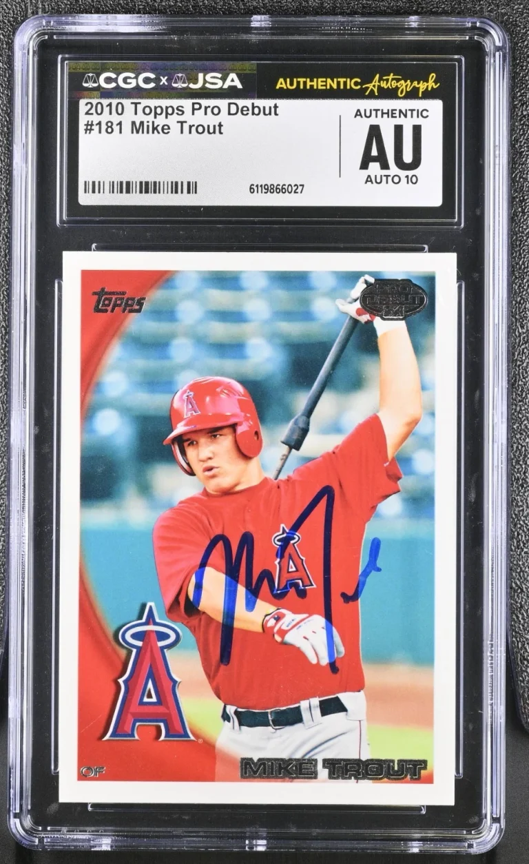 MIKE TROUT SIGNED 2010 TOPPS PRO DEBUT ROOKIE CARD #181 CGC AU JSA 10 AUTO