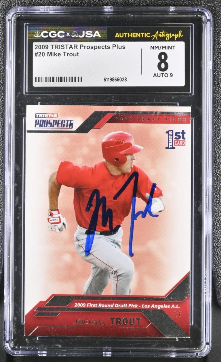 MIKE TROUT SIGNED 2009 TRISTAR PROSPECTS PLUS ROOKIE CARD #20 CGC 8 JSA 9 AUTO