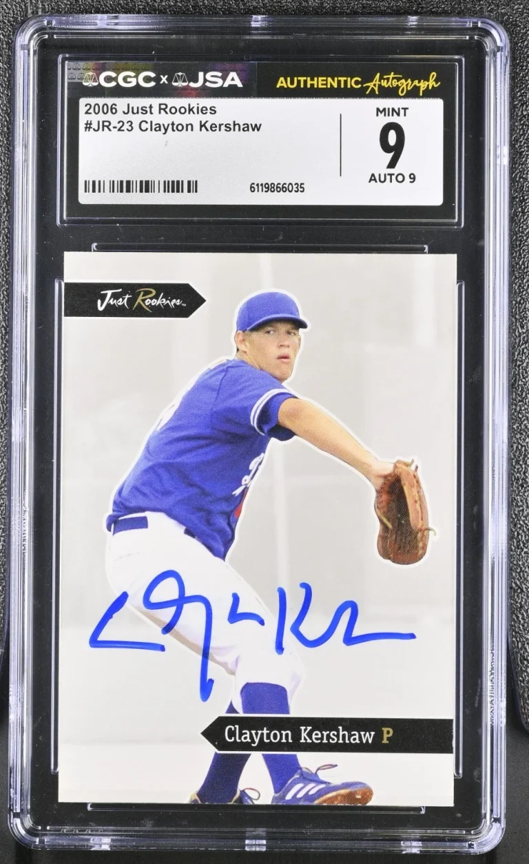 CLAYTON KERSHAW SIGNED 2006 JUST ROOKIES ROOKIE CARD #JR-23 CGC 9 JSA 9 AUTO