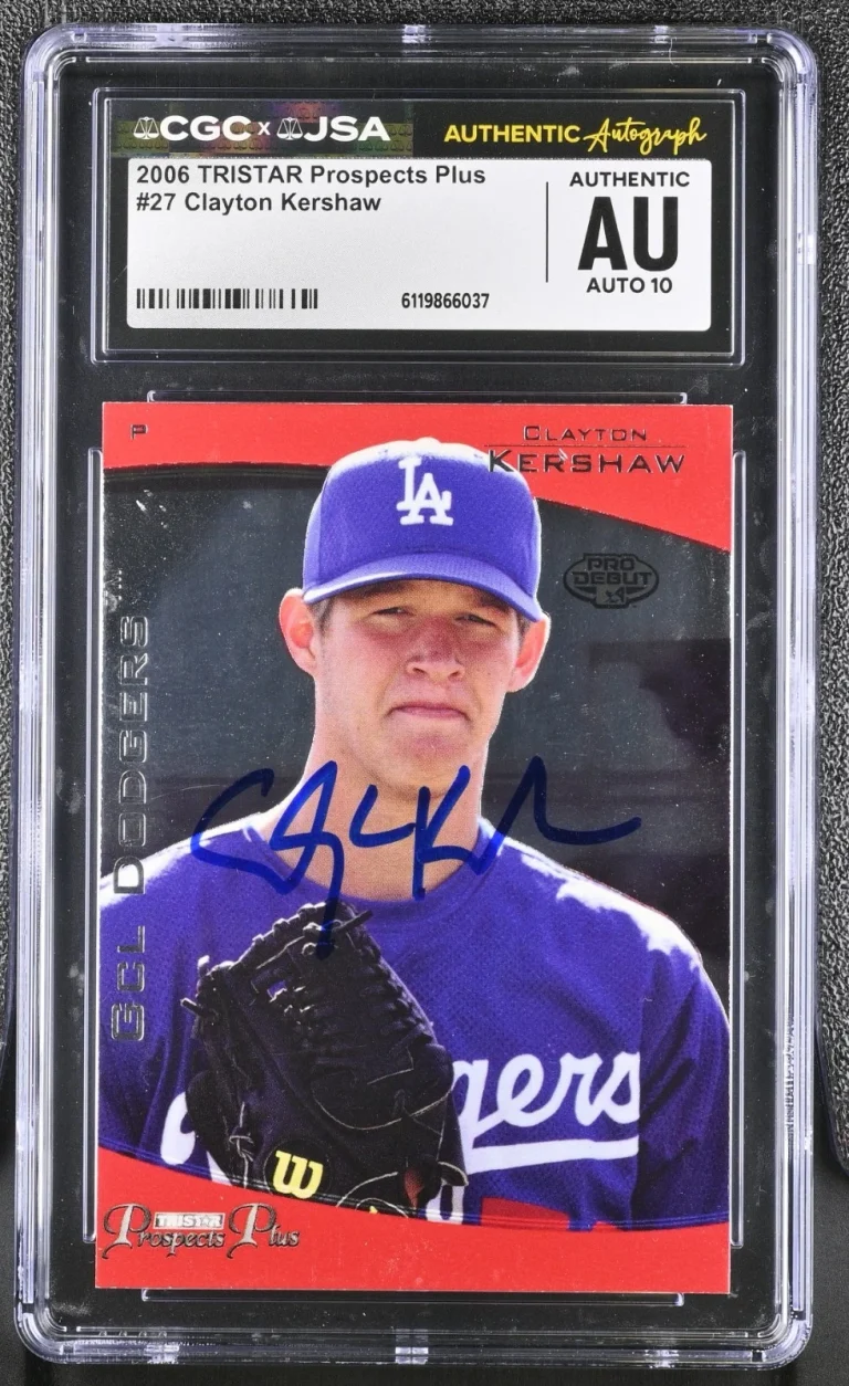 CLAYTON KERSHAW SIGNED 2006 TRISTAR PROSPECTS PLUS CARD #27 CGC AU JSA 10 AUTO