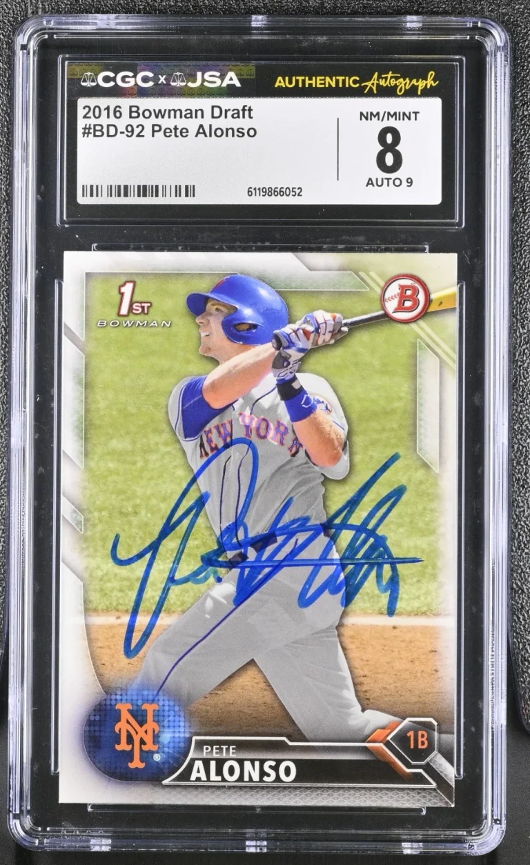 PETE ALONSO SIGNED 2016 BOWMAN DRAFT ROOKIE CARD #BD-92 CGC 8 JSA 9 AUTO