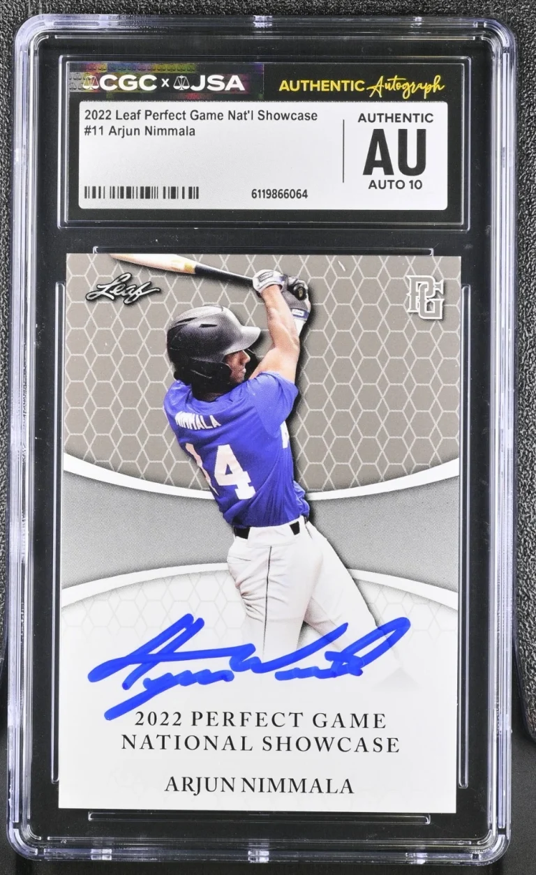 ARJUN NIMMALA SIGNED 2022 LEAF PERFECT GAME ROOKIE CARD #11 CGC AU JSA 10 AUTO