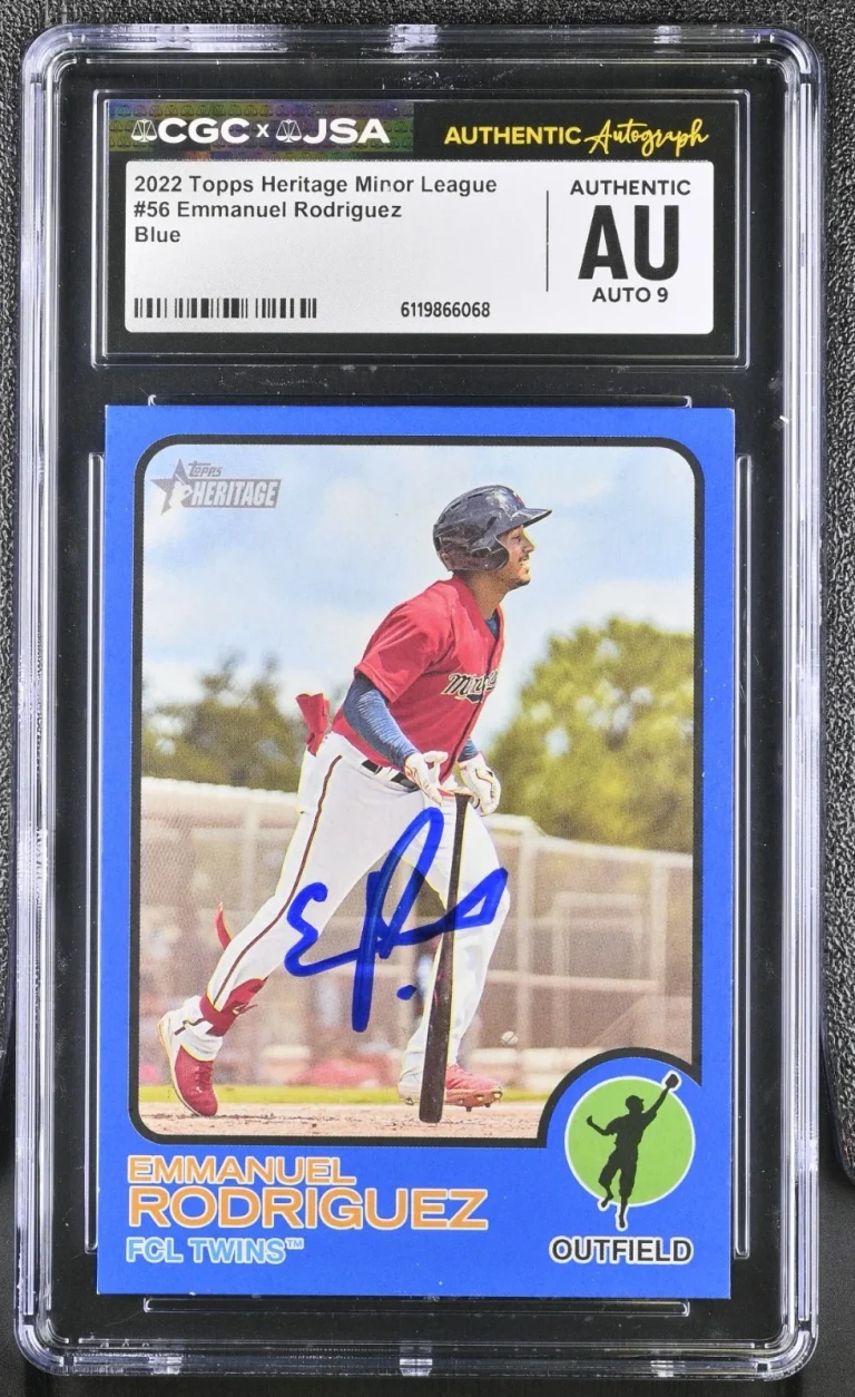 EMMANUEL RODRIGUEZ SIGNED 2022 TOPPS HERITAGE BLUE CARD #56 CGC AU JSA 9 AUTO