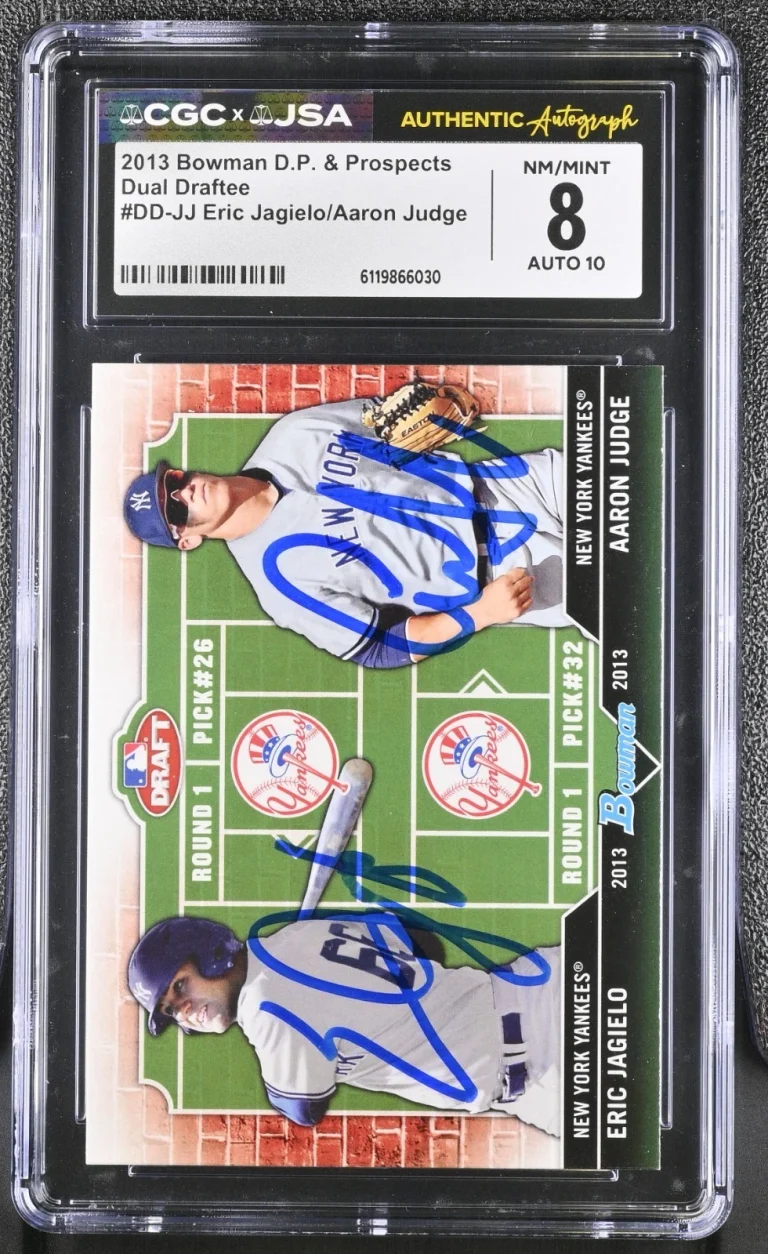 AARON JUDGE SIGNED 2013 BOWMAN DRAFT DUAL ROOKIE CARD #DD-JJ CGC 8 JSA 10 AUTO
