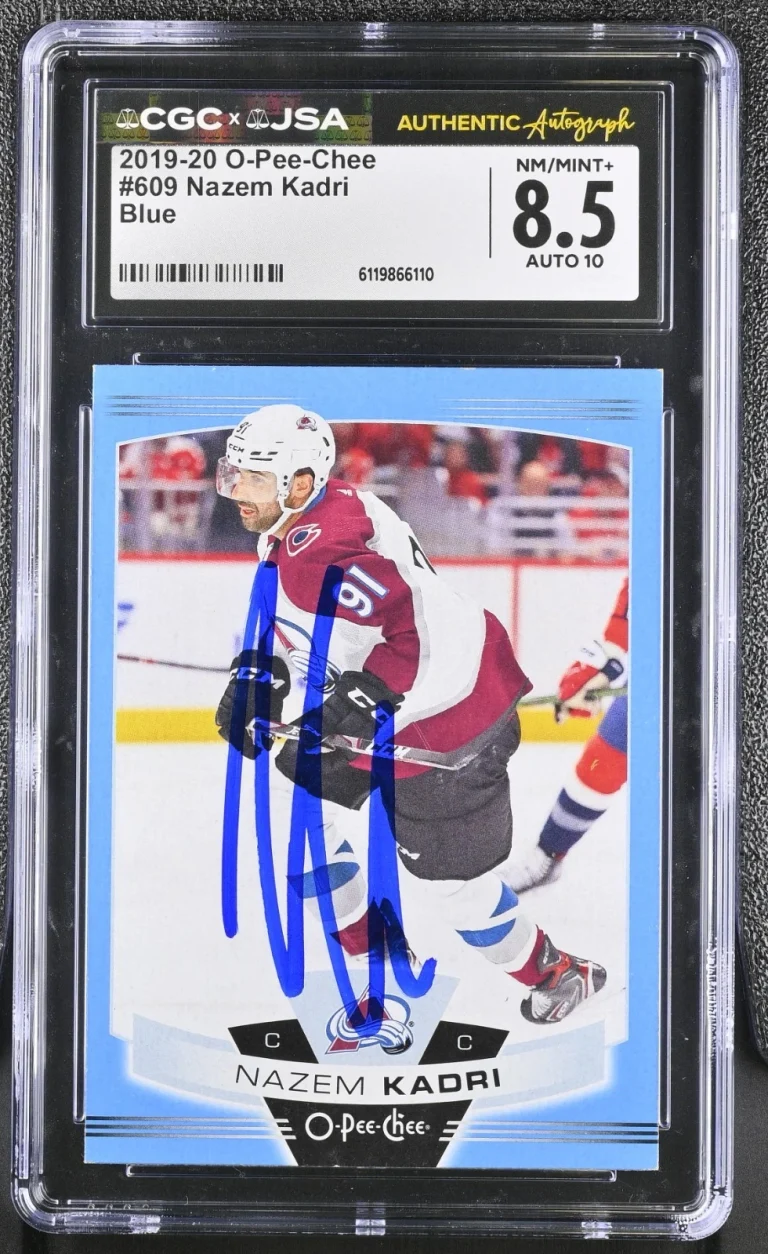 NAZEM KADRI SIGNED 2019-20 O-PEE-CHEE BLUE CARD #609 CGC 8.5 JSA 10 AUTO