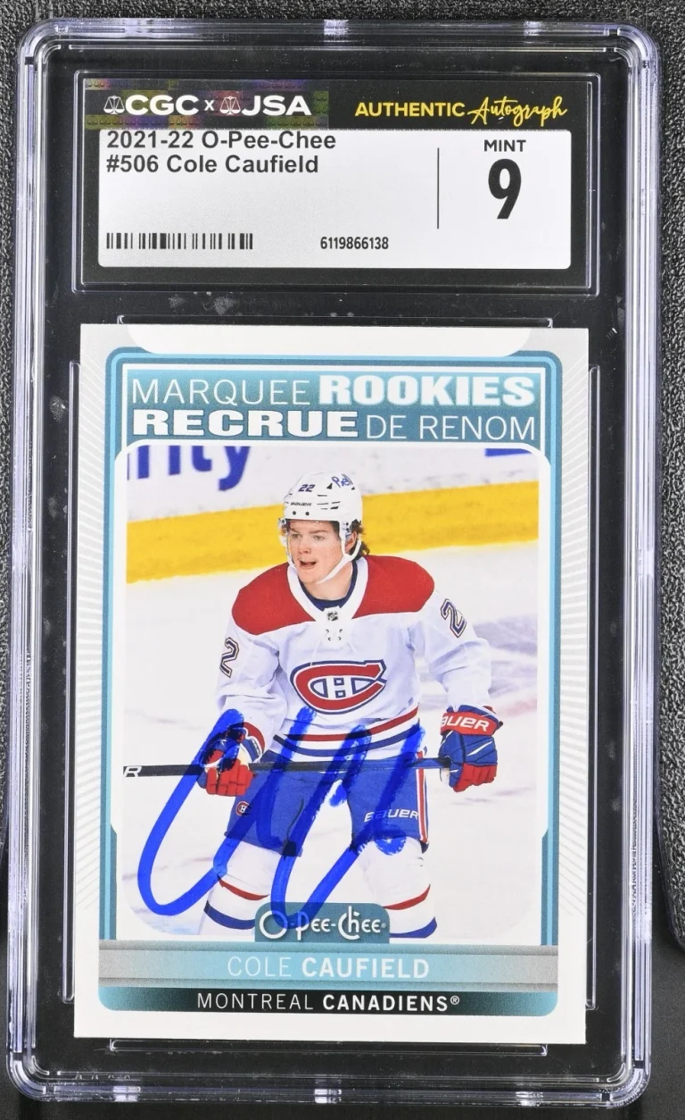 COLE CAUFIELD SIGNED 2021-22 O-PEE-CHEE ROOKIE CARD #506 CGC 9 JSA AUTO