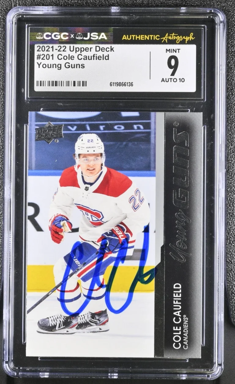COLE CAUFIELD SIGNED 2021-22 UPPER DECK YOUNG GUNS CARD #201 CGC 9 JSA 10 AUTO
