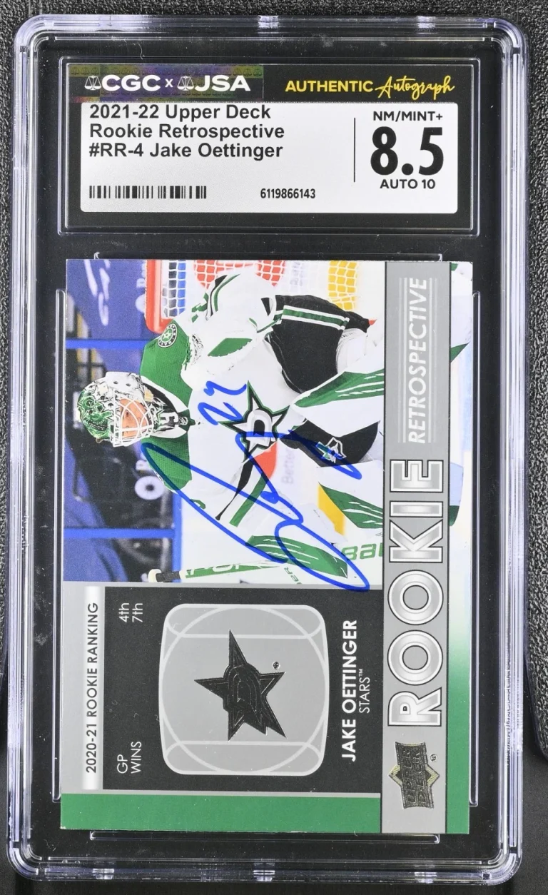 JAKE OETTINGER SIGNED 2021-22 UPPER DECK ROOKIE CARD #RR-4 CGC 8.5 JSA 10 AUTO