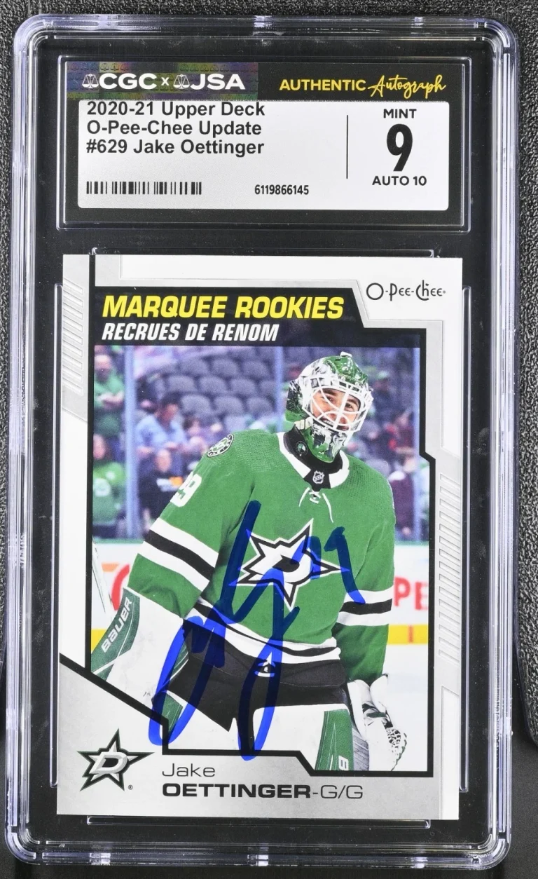 JAKE OETTINGER SIGNED 2020-21 O-PEE-CHEE ROOKIE CARD #629 CGC 9 JSA 10 AUTO