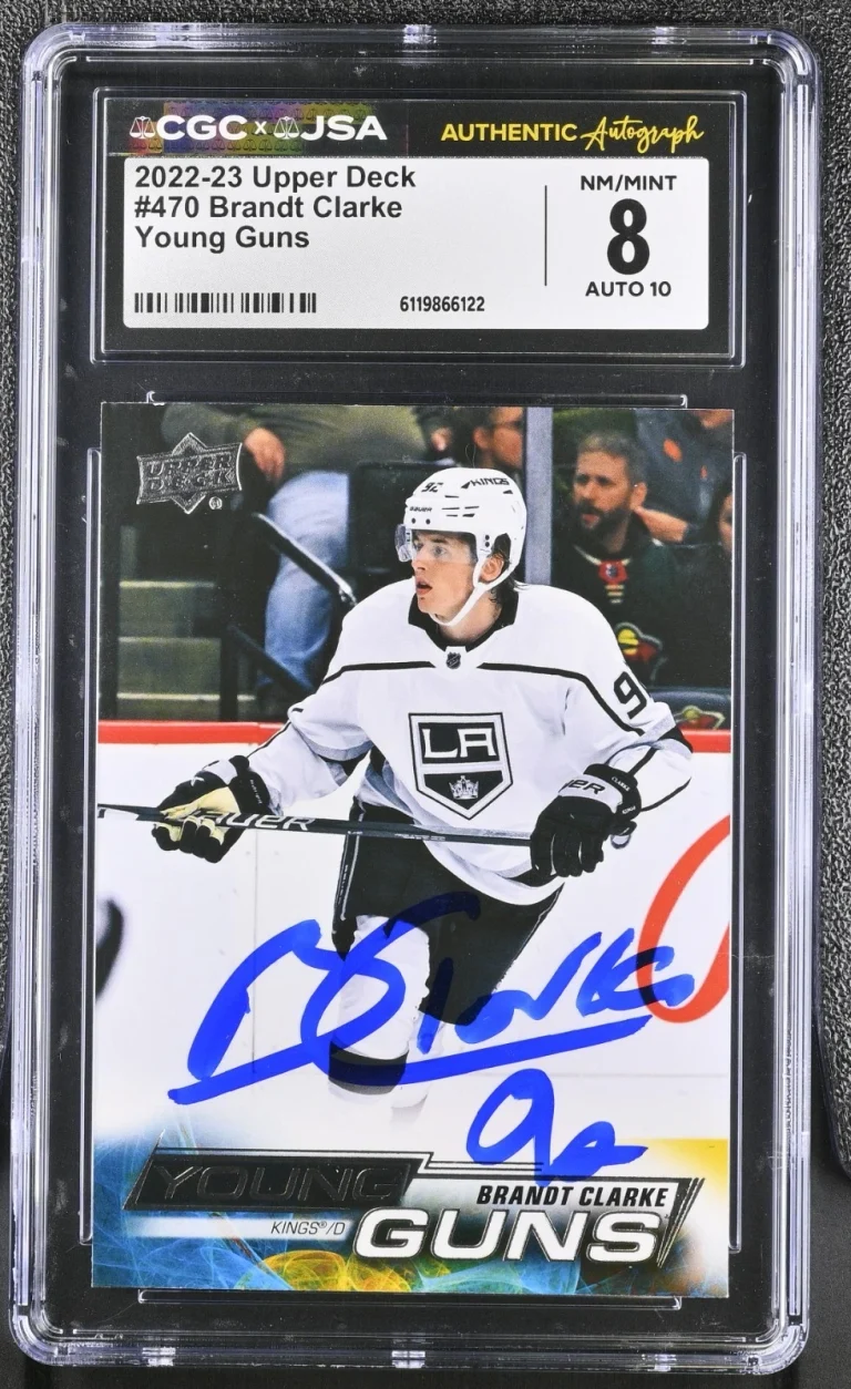 BRANDT CLARKE SIGNED 2022-23 UD YOUNG GUNS ROOKIE CARD #470 CGC 8 JSA 10 AUTO