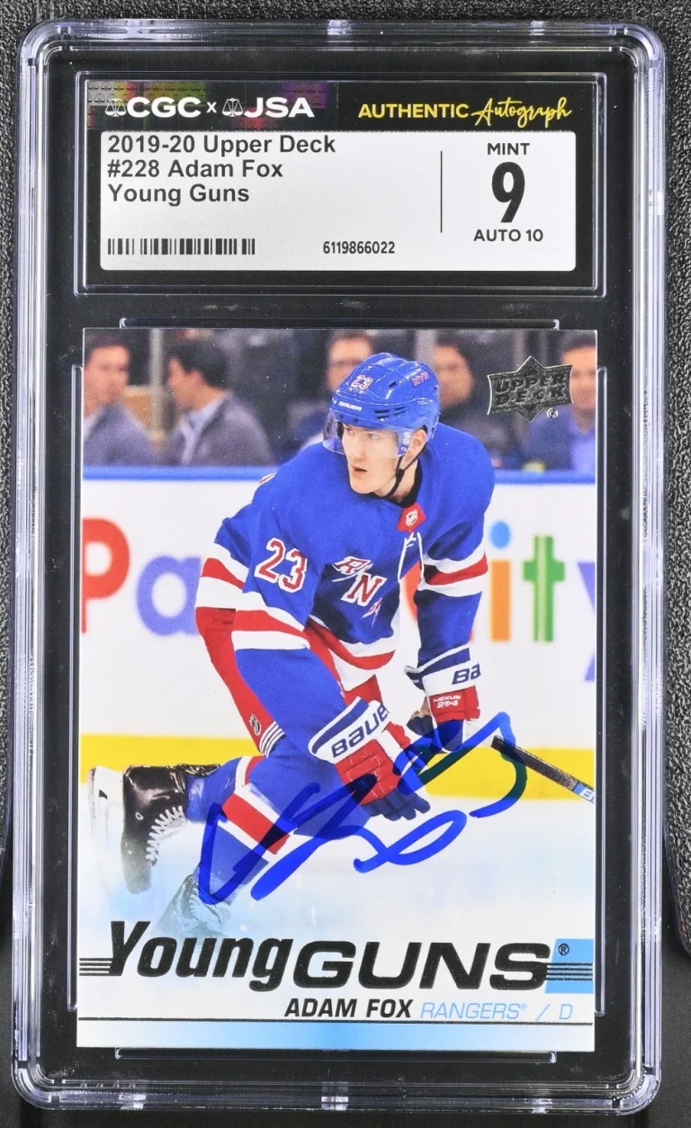 ADAM FOX SIGNED 2019-20 UPPER DECK YOUNG GUNS ROOKIE CARD #228 CGC 9 JSA 10 AUTO