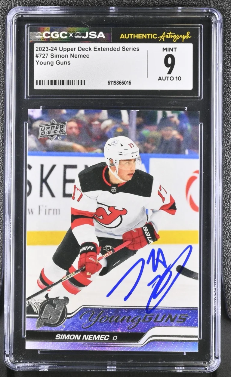 SIMON NEMEC SIGNED 2023-24 UD YOUNG GUNS ROOKIE CARD #727 CGC 9 JSA 10 AUTO