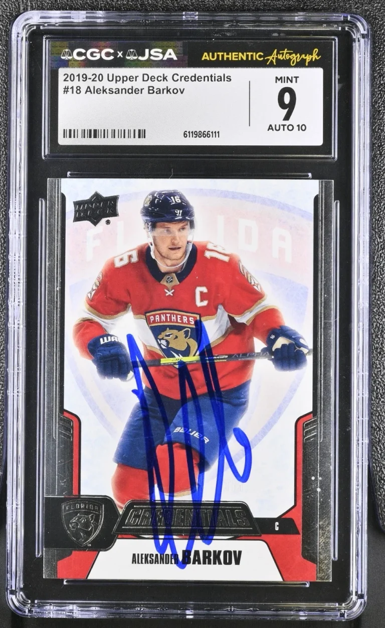 ALEKSANDER BARKOV SIGNED 2019-20 UD CREDENTIALS CARD #18 CGC 9 JSA 10 AUTO