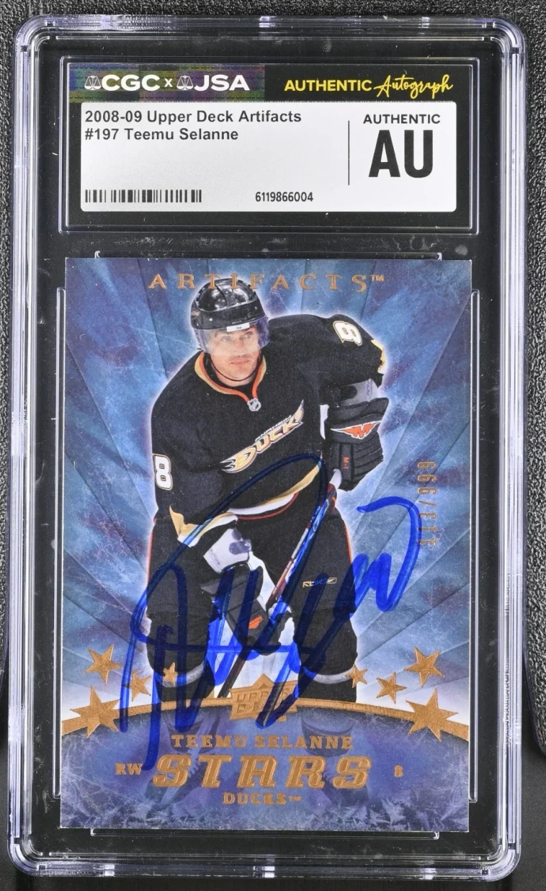 TEEMU SELANNE SIGNED 2008-09 UPPER DECK ARTIFACTS CARD #197 CGC AU JSA AUTO /999