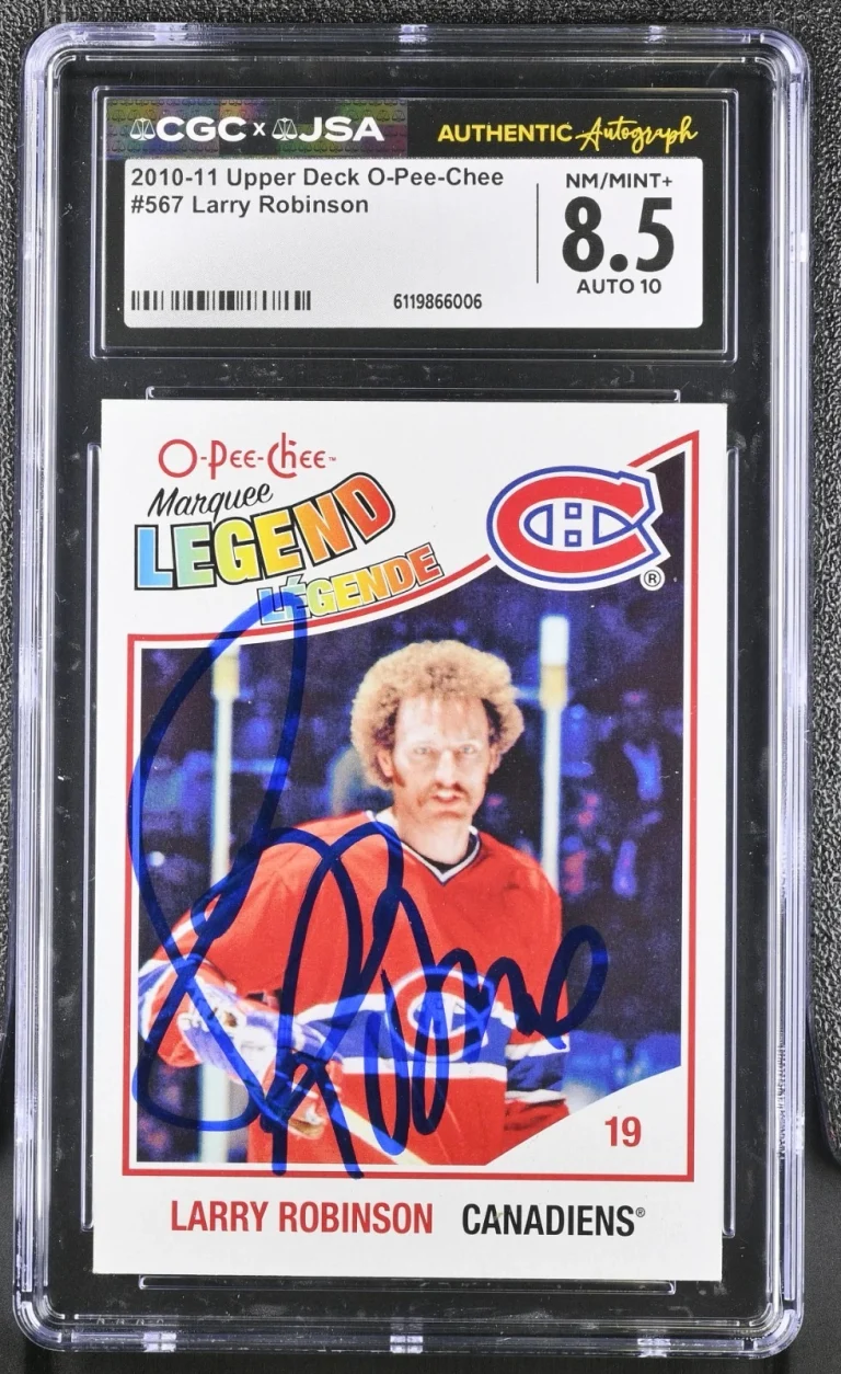 LARRY ROBINSON SIGNED 2010-11 UPPER DECK O-PEE-CHEE CARD 567 CGC 8.5 JSA 10 AUTO