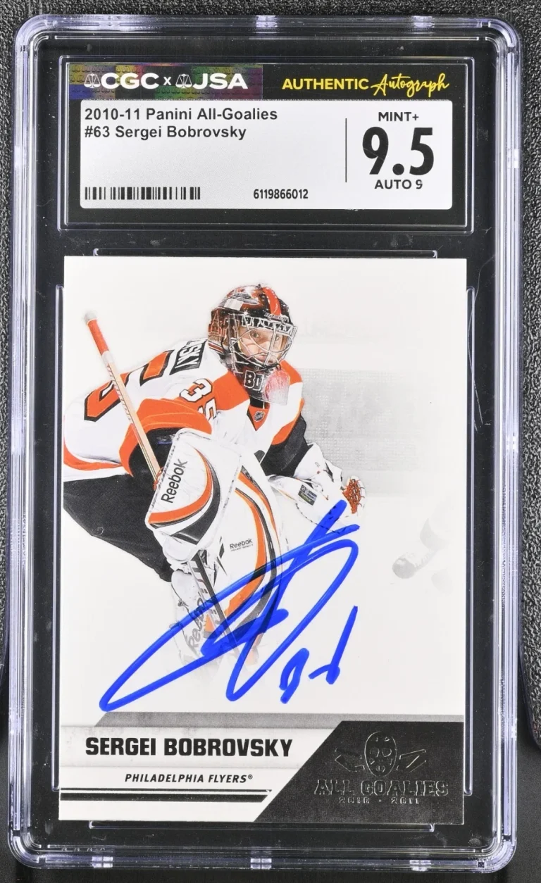 SERGEI BOBROVSKY SIGNED 2010-11 PANINI ALL-GOALIES CARD #63 CGC 9.5 JSA 9 AUTO