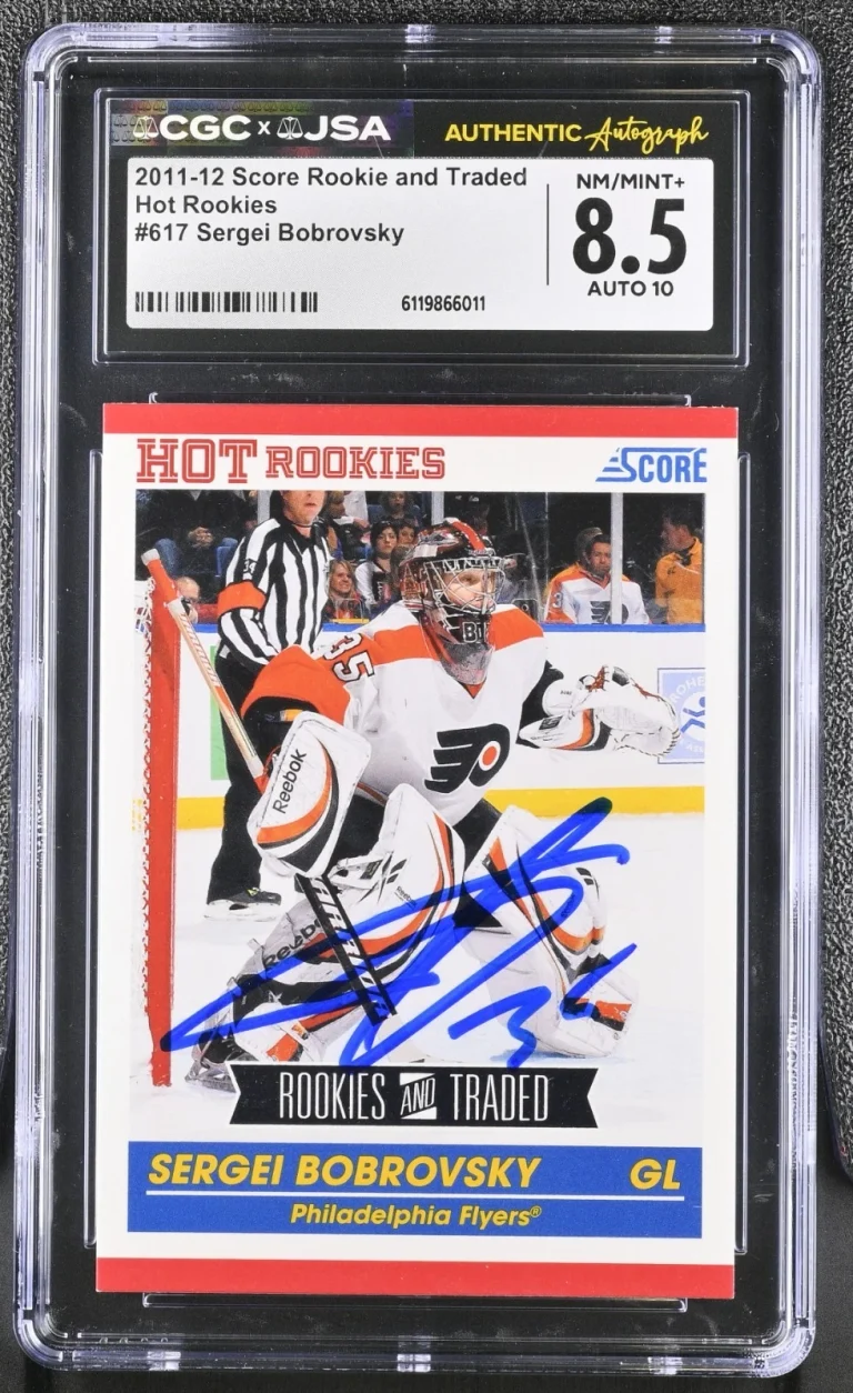SERGEI BOBROVSKY SIGNED 2010-11 SCORE HOT ROOKIES CARD #617 CGC 8.5 JSA 10 AUTO
