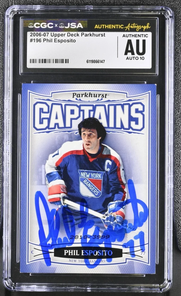 PHIL ESPOSITO SIGNED 2006-07 UPPER DECK PARKHURST CARD #196 CGC AU JSA 10 AUTO