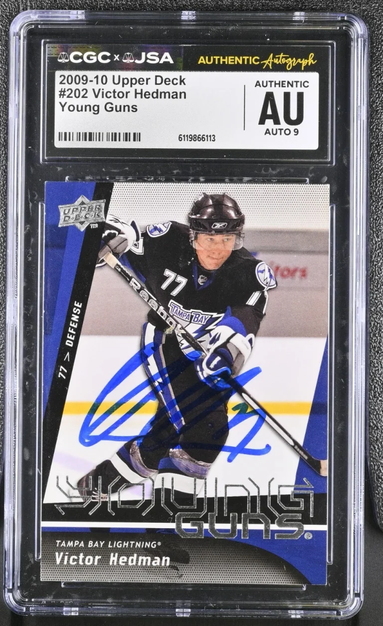 VICTOR HEDMAN SIGNED 2009-10 UPPER DECK YOUNG GUNS CARD #202 CGC AU JSA 9 AUTO