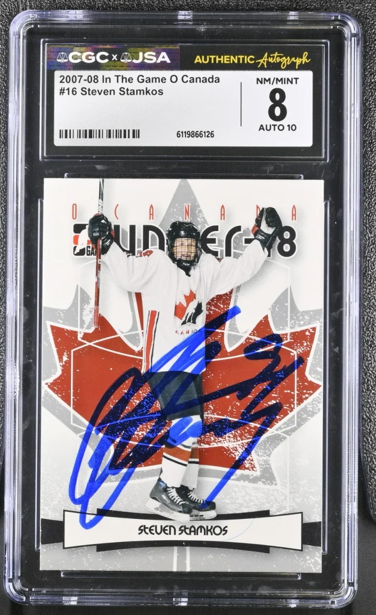STEVEN STAMKOS SIGNED 2007-08 IN THE GAME O CANADA CARD #16 CGC 8 JSA 10 AUTO