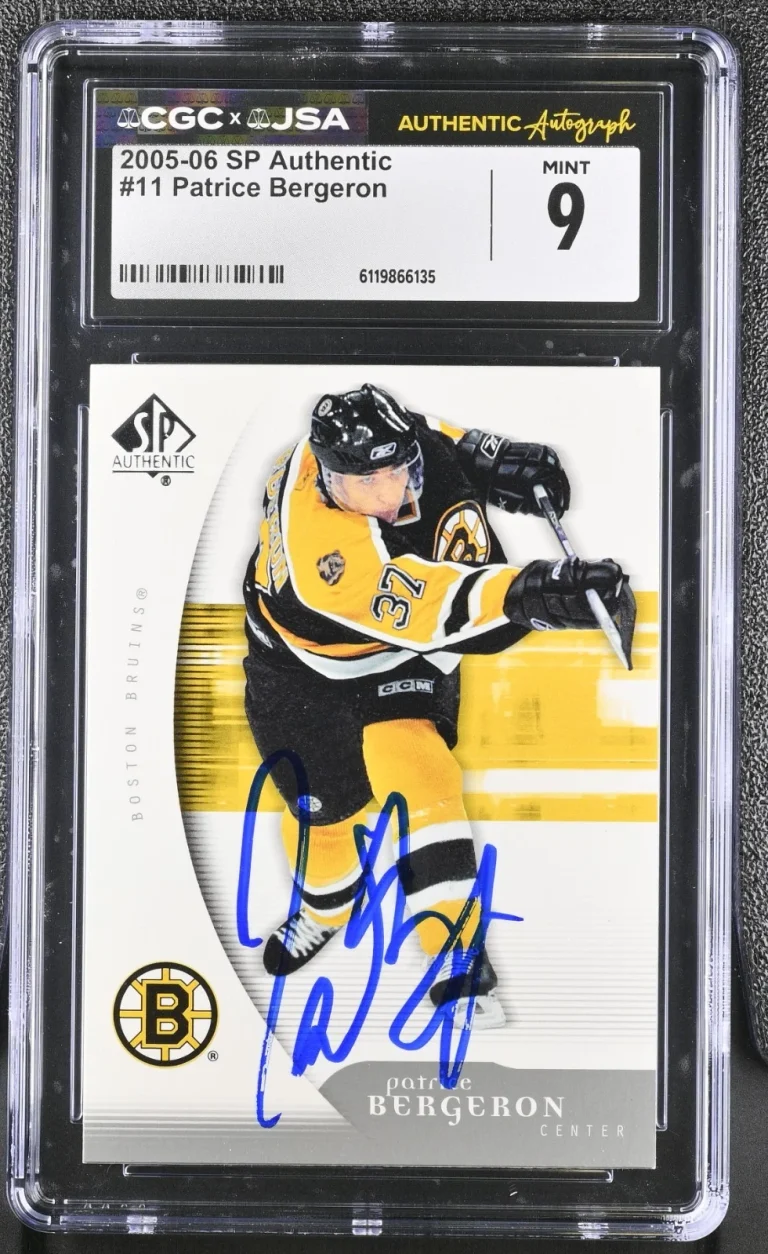 PATRICE BERGERON SIGNED 2005-06 SP AUTHENTIC CARD #11 CGC 9 JSA AUTO