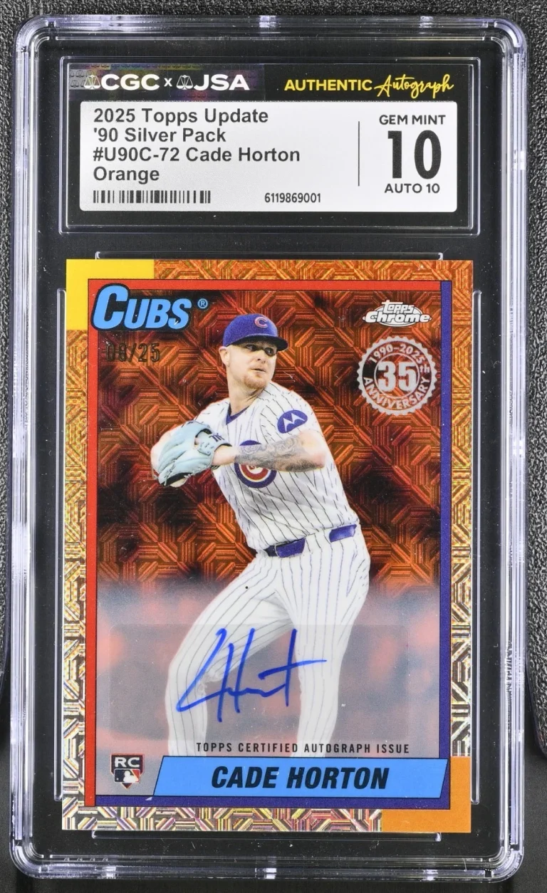 CADE HORTON SIGNED 2025 TOPPS UPDATE ROOKIE CARD #U90C-72 CGC 10 JSA 10 AUTO /25