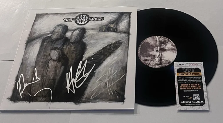 THREE DAYS GRACE SIGNED LP VINYL RECORD ALBUM ADAM GONTIER NEIL BRAD JSA COA